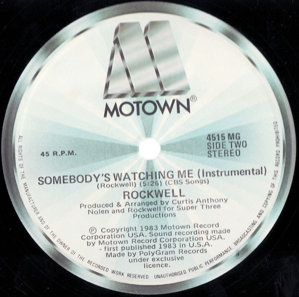 Rockwell - Somebody's Watching Me, Electronic, Synth-pop, 1983 - Motown, Australasia, Vinyl 1x 12", 45 RPM