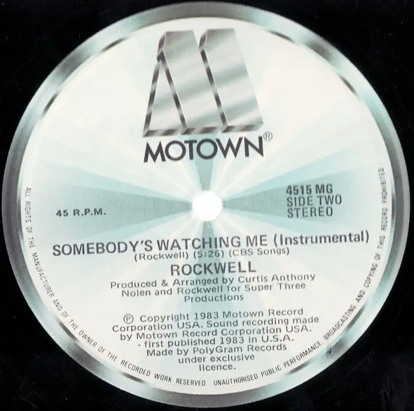 Rockwell - Somebody's Watching Me, Electronic, Synth-pop, 1983 - Motown, Australasia, Vinyl 1x 12", 45 RPM