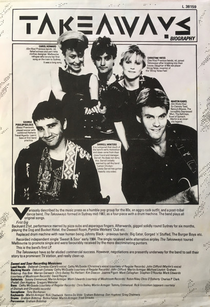 Takeaways, The - Sweet & Sour, Rock, Pop Rock, 1984 - ABC Records (3), Australia, Vinyl 1x LP, Album, Repress Gatefold