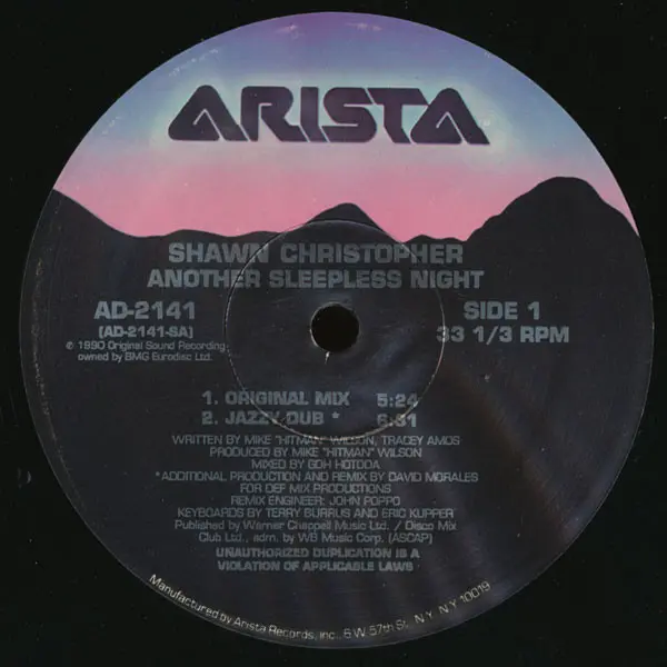 Shawn Christopher - Another Sleepless Night, Electronic, House, 1990 - Arista, US, Vinyl 1x 12", 33 ⅓ RPM