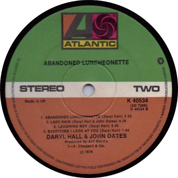 Daryl Hall & John Oates - Abandoned Luncheonette, Rock, Classic Rock, Jazz-Rock, Pop Rock, 1974 - Atlantic, UK, Vinyl 1x LP, 