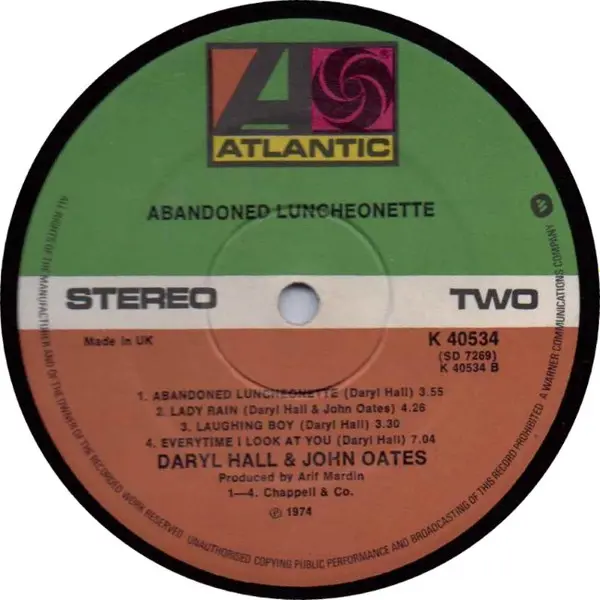 Daryl Hall & John Oates - Abandoned Luncheonette, Rock, Classic Rock, Jazz-Rock, Pop Rock, 1974 - Atlantic, UK, Vinyl 1x LP, 