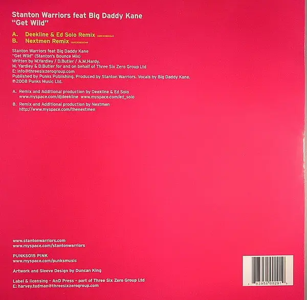Stanton Warriors Feat. Big Daddy Kane - Get Wild, Electronic, Hip Hop, Breakbeat, Breaks, 2008 - Punks, UK, Vinyl 1x 12"
