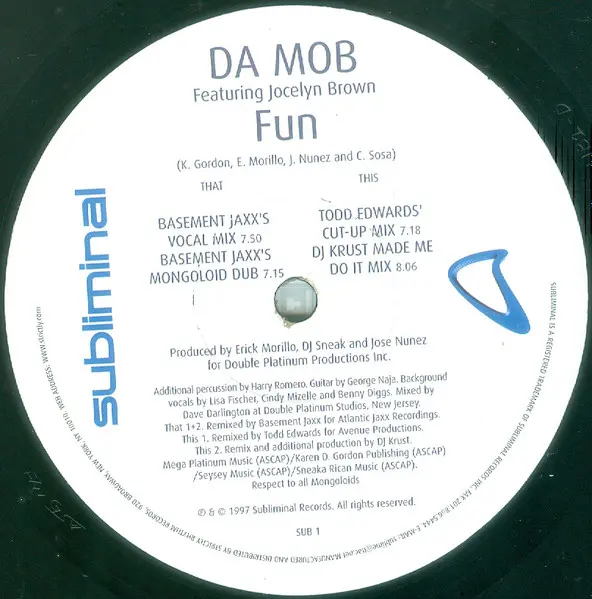 Da Mob Featuring Jocelyn Brown - Fun, Electronic, Drum n Bass, House, UK Garage, 1997 - Subliminal, US, Vinyl 2x 12"