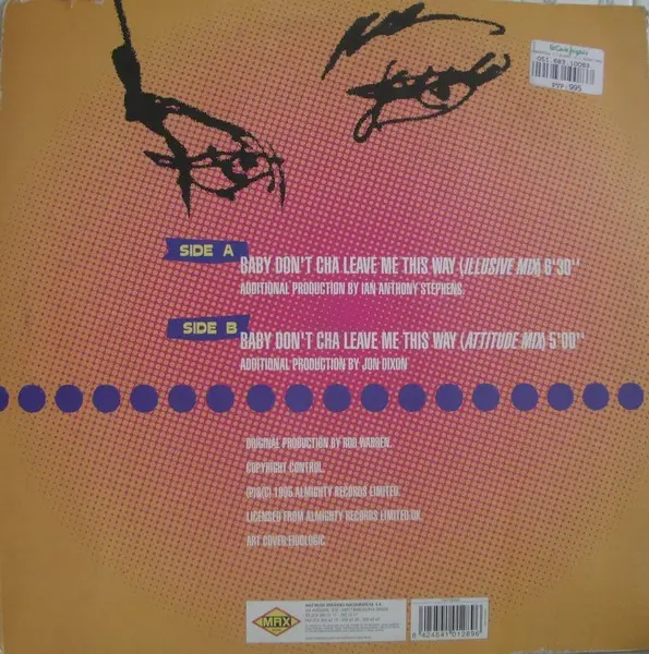 Royal T - Baby Don't Cha Leave Me This Way, Electronic, Euro House, House, 1995 - Max Music, Spain, Vinyl 1x 12", 45 RPM, Max