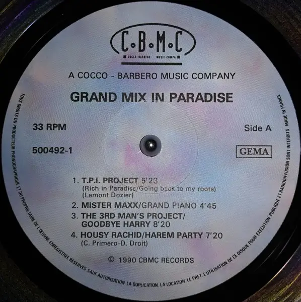 Various - Grandmix In Paradise, Electronic, Euro House, Italo House, 1990 - Cocco Barbero Music Company, Germany, Vinyl 1x LP