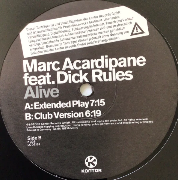 Album cover for Alive by Marc Acardipane feat. Dick Rules