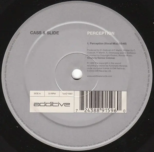 Cass & Slide - Perception, Electronic, Progressive Trance, Trance, 2000 - Additive, UK, Vinyl 1x 12", 33 ⅓ RPM