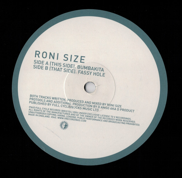 Roni Size - Bumbakita / Fassy Hole, Electronic, Drum n Bass, 2004 - V Recordings, UK, Vinyl 1x 12"