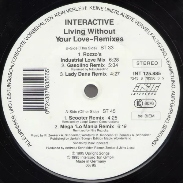 Interactive - Living Without Your Love (Remixes), Electronic, Happy Hardcore, Hard Trance, Progressive House, 1995 - Blow Up,