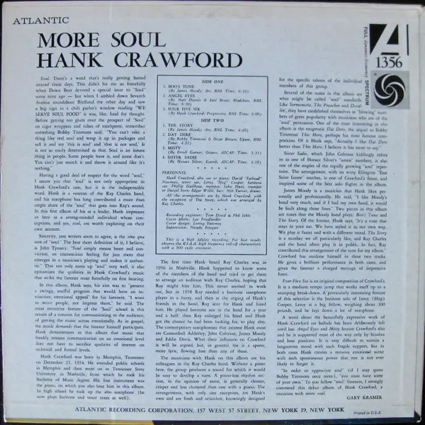 Hank Crawford - More Soul, Funk / Soul, Jazz, Rhythm & Blues, Soul, 1961 - Atlantic, US, Vinyl 1x LP, Album, Mono
