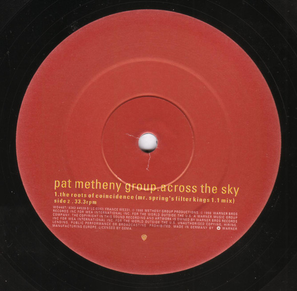 Pat Metheny Group - Across The Sky, Electronic, Deep House, Future Jazz, Jungle, Speed Garage, 1998 - Warner Bros. Records, G