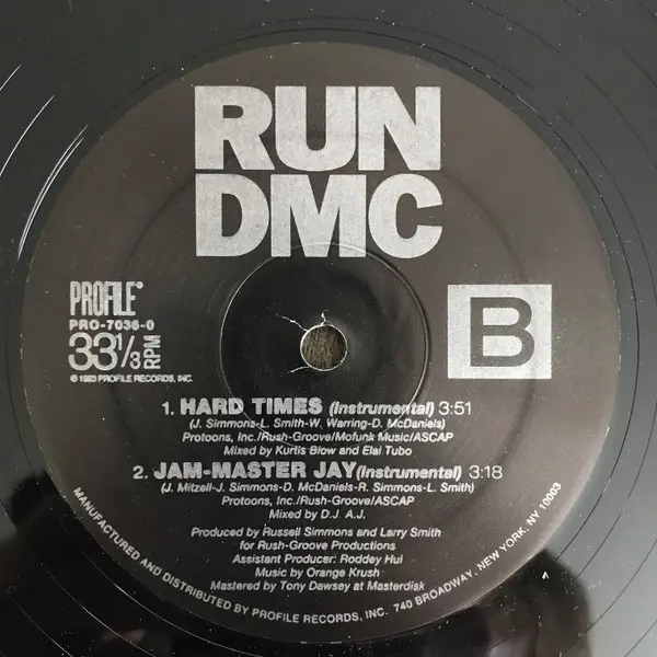 Run-DMC - Hard Times / Jam-Master Jay, Hip Hop, 1995 - Profile Records, US, Vinyl 1x 12", 33 ⅓ RPM, Reissue