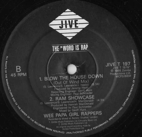 Wee Papa Girl Rappers - Blow The House Down, Electronic, Hip Hop, Acid, House, Pop Rap, 1989 - Jive, UK, Vinyl 1x 12", 45 RPM