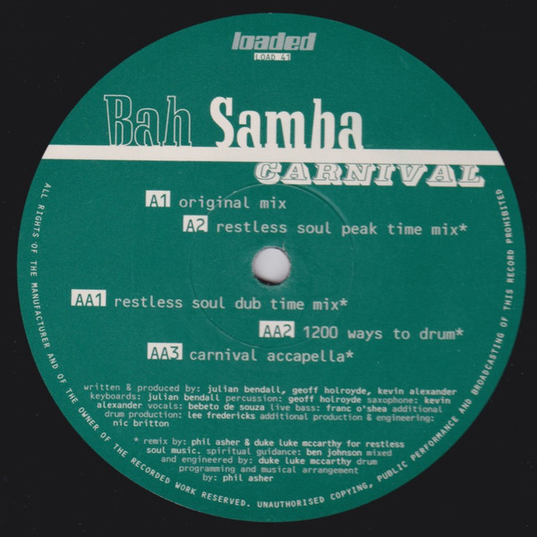 Bah Samba - Carnival, Electronic, House, 1996 - Loaded Records, UK, Vinyl 1x 12"