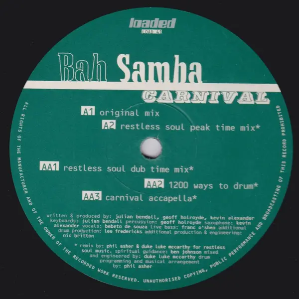 Bah Samba - Carnival, Electronic, House, 1996 - Loaded Records, UK, Vinyl 1x 12"