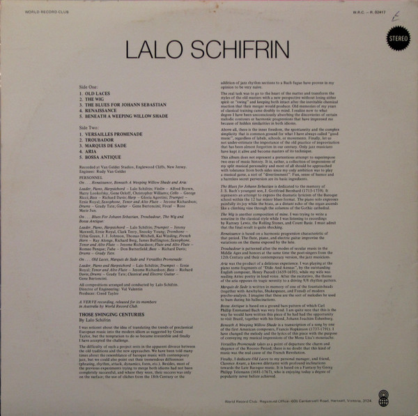 Lalo Schifrin - Lalo Schifrin, Jazz, 1977 - World Record Club, Australia, Vinyl 1x LP, Album, Club Edition, Reissue, Stereo P