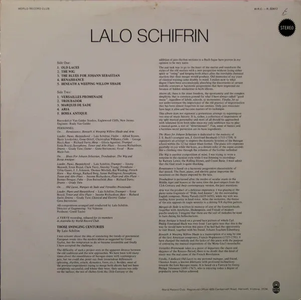 Lalo Schifrin - Lalo Schifrin, Jazz, 1977 - World Record Club, Australia, Vinyl 1x LP, Album, Club Edition, Reissue, Stereo P