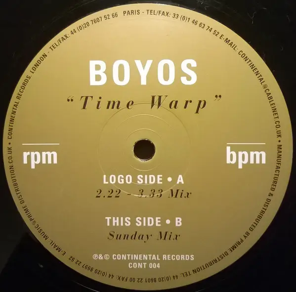 Boyos - Time Warp, Electronic, Trance, 2000 - Continental Records, UK, Vinyl 1x 12", 33 ⅓ RPM