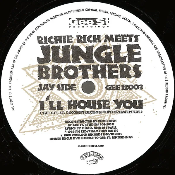 Album cover for I'll House You (The Gee St. Reconstruction) by Richie Rich Meets Jungle Brothers