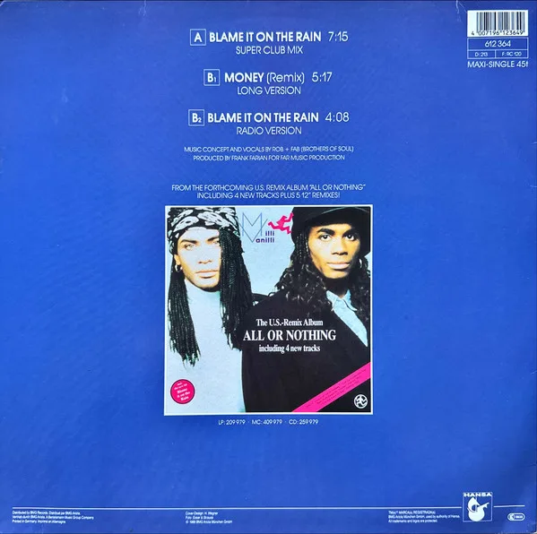 Album cover for Blame It On The Rain by Milli Vanilli