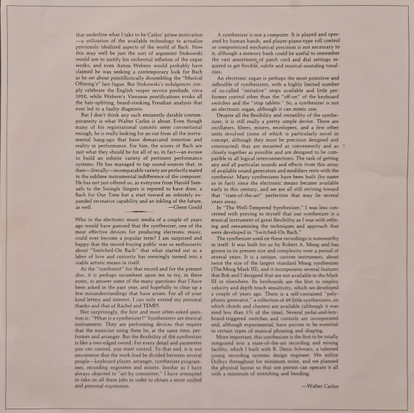 Walter Carlos - The Well-Tempered Synthesizer, Electronic, Experimental, Modern Classical, 1969 - CBS, CBS Masterworks, Austr