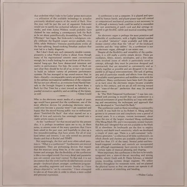 Walter Carlos - The Well-Tempered Synthesizer, Electronic, Experimental, Modern Classical, 1969 - CBS, CBS Masterworks, Austr