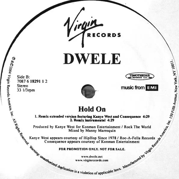 Dwele - Hold On, Funk / Soul, Hip Hop, Neo Soul, Soul, 2004 - Virgin, US, Vinyl 1x 12", Promo