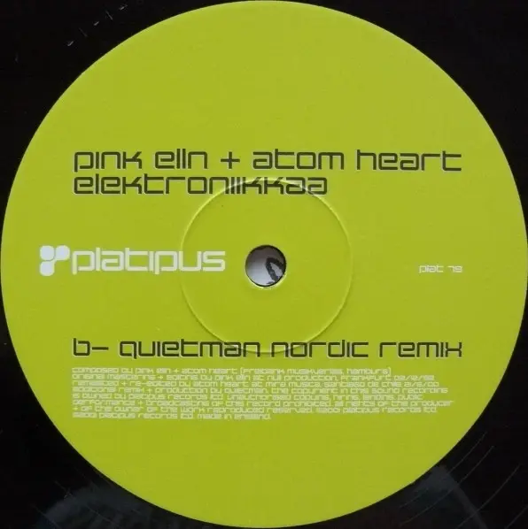 Pink Elln & Atom Heart - Elektroniikkaa, Electronic, Progressive House, Trance, 2001 - Platipus, UK, Vinyl 1x 12", 33 ⅓ RPM