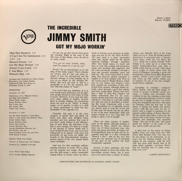 Jimmy Smith - Got My Mojo Workin', Jazz, Bop, Hard Bop, Soul-Jazz, 1968 - Verve Records, Australia, Vinyl 1x LP, Album, Reiss