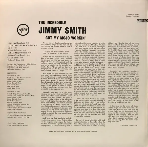 Jimmy Smith - Got My Mojo Workin', Jazz, Bop, Hard Bop, Soul-Jazz, 1968 - Verve Records, Australia, Vinyl 1x LP, Album, Reiss