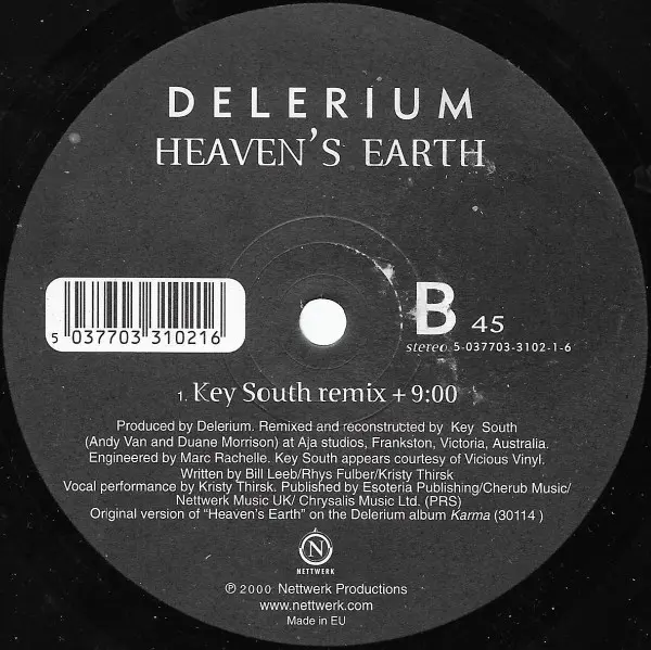 Delerium - Heaven's Earth (Remix By Matt Darey), Electronic, Progressive Trance, Trance, 2000 - Nettwerk, UK & Europe, Vinyl 