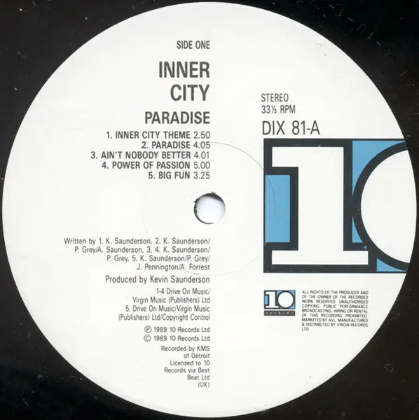 Inner City - Paradise, Electronic, House, Techno, 1989 - 10 Records, UK, Vinyl 1x LP, Album