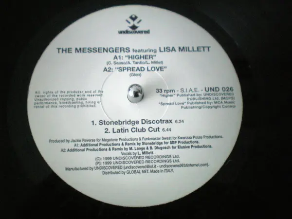Messengers, The Featuring Lisa Millett - Higher / Spread Love, Electronic, Funk / Soul, House, RnB/Swing, 1999 - Undiscovered