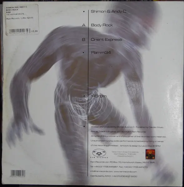 Andy C & Shimon - Body Rock, Electronic, Drum n Bass, 2001 - Ram Records, UK, Vinyl 1x 12", 45 RPM, Stereo