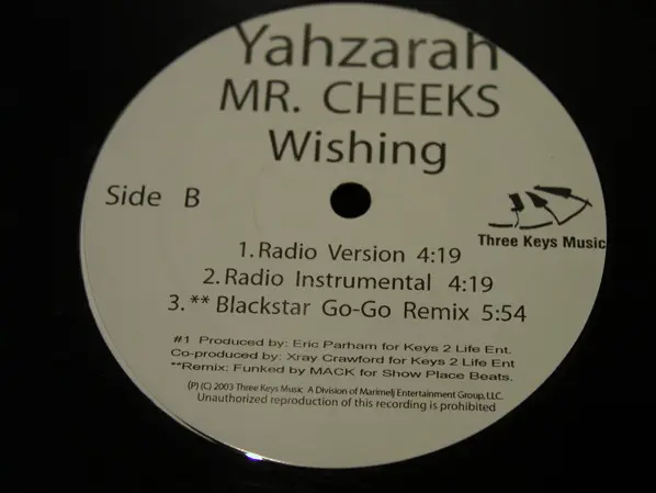 Yahzarah, Mr. Cheeks - Wishing, Funk / Soul, Hip Hop, Contemporary R&B, 2003 - Three Keys Music, US, Vinyl 1x 12", Single, Pr
