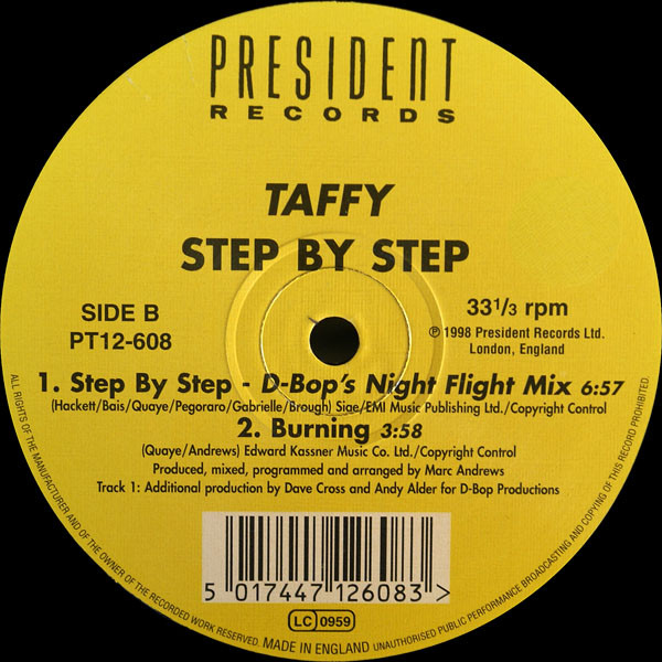 Taffy - Step By Step, Electronic, Hard House, House, Italodance, 1998 - President Records, UK, Vinyl 1x 12", 33 ⅓ RPM