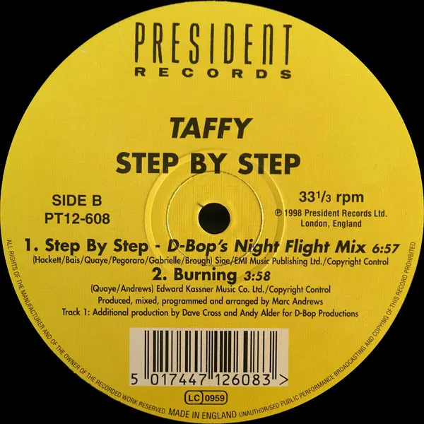 Taffy - Step By Step, Electronic, Hard House, House, Italodance, 1998 - President Records, UK, Vinyl 1x 12", 33 ⅓ RPM