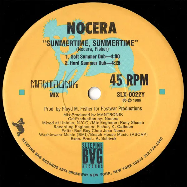 Nocera - Summertime, Summertime, Electronic, Pop, Electro, Freestyle, 1986 - Sleeping Bag Records, US, Vinyl 1x 12", 45 RPM, 