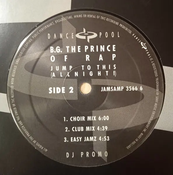 B.G. The Prince Of Rap - Jump To This (Allnight!), Electronic, Hip Hop, Euro House, Pop Rap, 1996 - Dance Pool, Germany, Viny