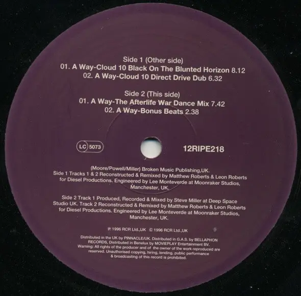 Afterlife - A Way Mixes, Electronic, House, Progressive House, Tribal House, 1996 - Ripe Recordings, UK, Vinyl 1x 12"