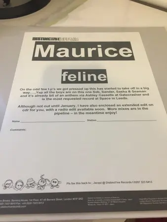 Maurice (2) - Feline, Electronic, Progressive House, 2000 - Distinct'ive Breaks, UK, Vinyl 1x 12", Promo, Single Sided