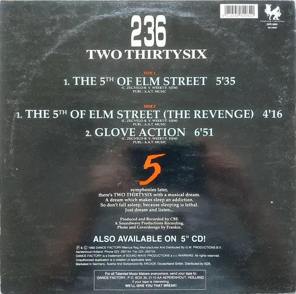 236 - The 5th Of Elm Street - 1992 - Hardcore, Techno - Dance Factory - Vinyl 1x 12", 45 RPM, Maxi-Single