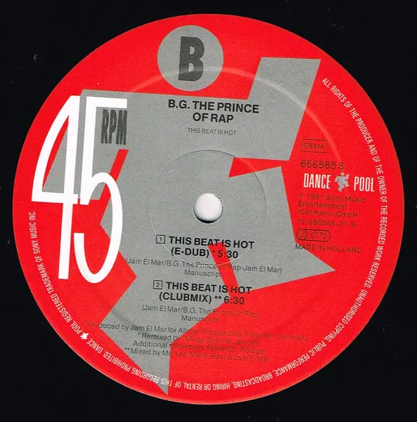 B.G. The Prince Of Rap - This Beat Is Hot (Hard 'n' Heavy-Mix) (Remix), Electronic, Hip Hop, Euro House, 1991 - Dance Pool, G