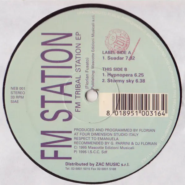 FM Station - FM Tribal Station EP, Electronic, Tech House, Tribal, 1995 - Nebula Records (4), Italy, Vinyl 1x 12", EP, Stereo