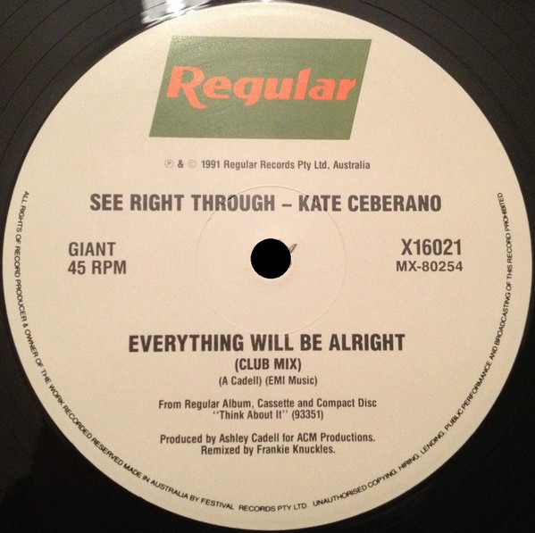 Kate Ceberano - See Right Through, Electronic, House, 1991 - Regular Records (2), Australia, Vinyl 1x 12", 45 RPM, Single