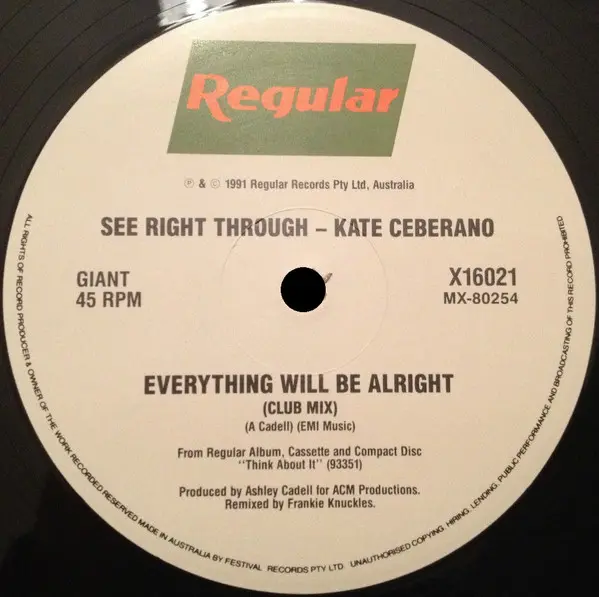Kate Ceberano - See Right Through, Electronic, House, 1991 - Regular Records (2), Australia, Vinyl 1x 12", 45 RPM, Single