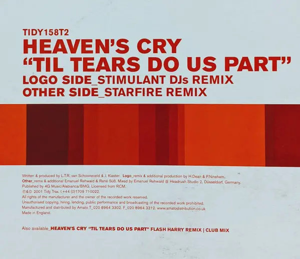 Heaven's Cry - Til Tears Do Us Part, Electronic, Hard House, House, 2001 - Tidy Trax, UK, Vinyl 1x 12", 45 RPM Two