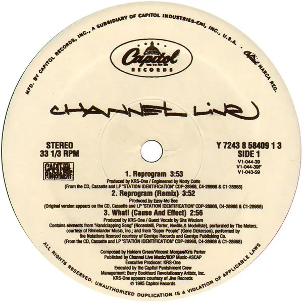 Channel Live - Reprogram / Mad Izm (Remix), Hip Hop, Conscious, 1995 - Capitol Records, US, Vinyl 1x 12", 33 ⅓ RPM