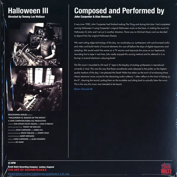 John Carpenter & Alan Howarth - Halloween III - Season Of The Witch, Stage & Screen, Score, 2012 - Death Waltz Recording Comp
